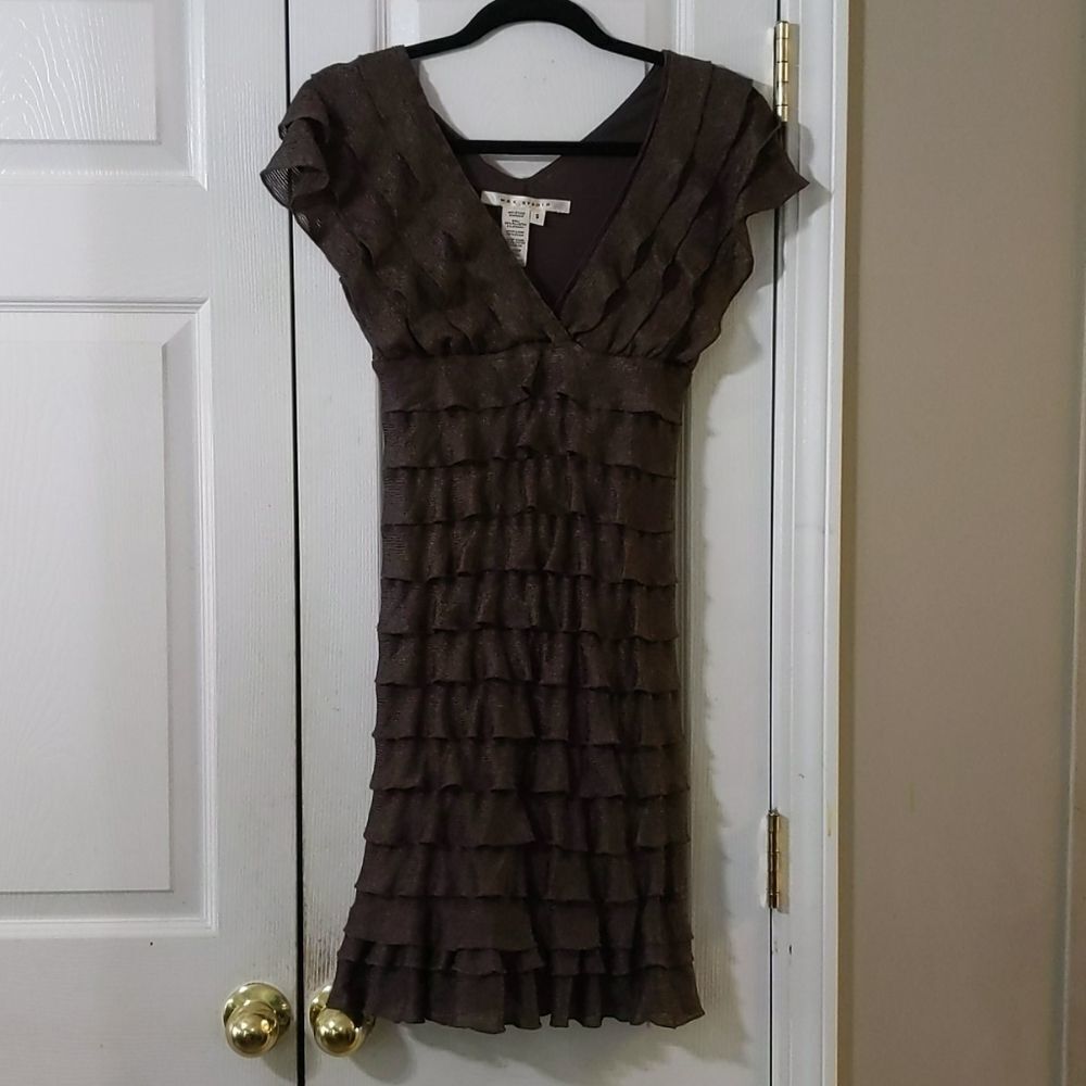 Max Studio brown fitted ruffle dress Sz S NWOT